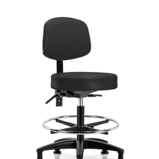 Vinyl Stool with Back - Medium Bench Height with Chrome Foot Ring & Stationary Glides in Black Trailblazer Vinyl - VMBST-RG-T0-CF-RG-8540
