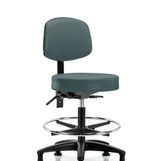 Vinyl Stool with Back - Medium Bench Height with Chrome Foot Ring & Stationary Glides in Colonial Blue Trailblazer Vinyl - VMBST-RG-T0-CF-RG-8546