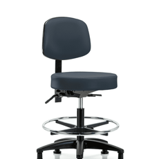 Vinyl Stool with Back - Medium Bench Height with Chrome Foot Ring & Stationary Glides in Imperial Blue Trailblazer Vinyl - VMBST-RG-T0-CF-RG-8582