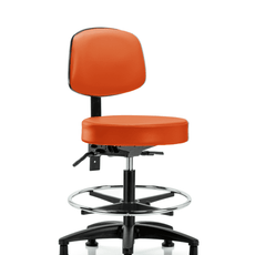 Vinyl Stool with Back - Medium Bench Height with Chrome Foot Ring & Stationary Glides in Orange Kist Trailblazer Vinyl - VMBST-RG-T0-CF-RG-8613