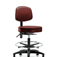 Vinyl Stool with Back - Medium Bench Height with Chrome Foot Ring & Stationary Glides in Taupe Supernova Vinyl - VMBST-RG-T0-CF-RG-8815