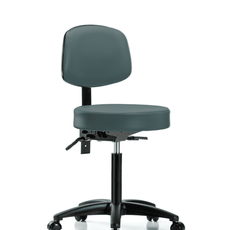Vinyl Stool with Back - Medium Bench Height with Casters in Colonial Blue Trailblazer Vinyl - VMBST-RG-T0-NF-RC-8546
