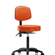 Vinyl Stool with Back - Medium Bench Height with Casters in Orange Kist Trailblazer Vinyl - VMBST-RG-T0-NF-RC-8613