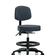 Vinyl Stool with Back - Medium Bench Height with Seat Tilt, Black Foot Ring, & Casters in Imperial Blue Trailblazer Vinyl - VMBST-RG-T1-BF-RC-8582