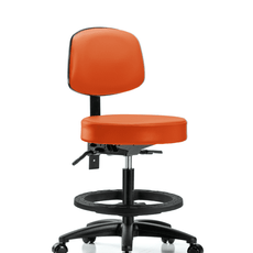 Vinyl Stool with Back - Medium Bench Height with Seat Tilt, Black Foot Ring, & Casters in Orange Kist Trailblazer Vinyl - VMBST-RG-T1-BF-RC-8613