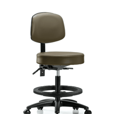 Vinyl Stool with Back - Medium Bench Height with Seat Tilt, Black Foot Ring, & Casters in Marine Blue Supernova Vinyl - VMBST-RG-T1-BF-RC-8809