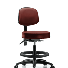 Vinyl Stool with Back - Medium Bench Height with Seat Tilt, Black Foot Ring, & Casters in Taupe Supernova Vinyl - VMBST-RG-T1-BF-RC-8815