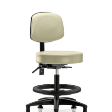 Vinyl Stool with Back - Medium Bench Height with Seat Tilt, Black Foot Ring, & Stationary Glides in Adobe White Trailblazer Vinyl - VMBST-RG-T1-BF-RG-8501