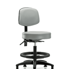 Vinyl Stool with Back - Medium Bench Height with Seat Tilt, Black Foot Ring, & Stationary Glides in Dove Trailblazer Vinyl - VMBST-RG-T1-BF-RG-8567