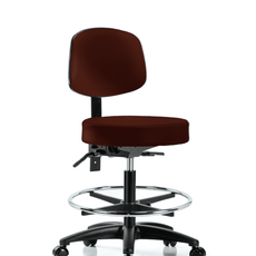 Vinyl Stool with Back - Medium Bench Height with Seat Tilt, Chrome Foot Ring, & Casters in Burgundy Trailblazer Vinyl - VMBST-RG-T1-CF-RC-8569