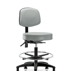 Vinyl Stool with Back - Medium Bench Height with Seat Tilt, Chrome Foot Ring, & Stationary Glides in Dove Trailblazer Vinyl - VMBST-RG-T1-CF-RG-8567