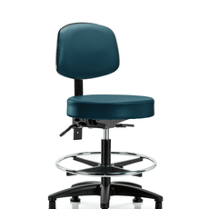 Vinyl Stool with Back - Medium Bench Height with Seat Tilt, Chrome Foot Ring, & Stationary Glides in Marine Blue Supernova Vinyl - VMBST-RG-T1-CF-RG-8801