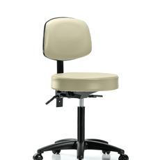 Vinyl Stool with Back - Medium Bench Height with Seat Tilt & Casters in Adobe White Trailblazer Vinyl - VMBST-RG-T1-NF-RC-8501