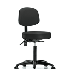 Vinyl Stool with Back - Medium Bench Height with Seat Tilt & Casters in Black Trailblazer Vinyl - VMBST-RG-T1-NF-RC-8540