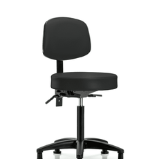 Vinyl Stool with Back - Medium Bench Height with Seat Tilt & Stationary Glides in Black Trailblazer Vinyl - VMBST-RG-T1-NF-RG-8540