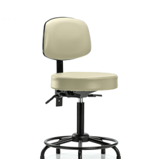 Vinyl Stool with Back - Medium Bench Height with Round Tube Base & Stationary Glides in Adobe White Trailblazer Vinyl - VMBST-RT-T0-RG-8501