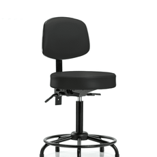 Vinyl Stool with Back - Medium Bench Height with Round Tube Base & Stationary Glides in Black Trailblazer Vinyl - VMBST-RT-T0-RG-8540