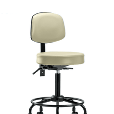 Vinyl Stool with Back - Medium Bench Height with Round Tube Base, Seat Tilt, & Casters in Adobe White Trailblazer Vinyl - VMBST-RT-T1-RC-8501