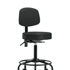 Vinyl Stool with Back - Medium Bench Height with Round Tube Base, Seat Tilt, & Casters in Black Trailblazer Vinyl - VMBST-RT-T1-RC-8540