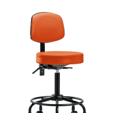 Vinyl Stool with Back - Medium Bench Height with Round Tube Base, Seat Tilt, & Casters in Orange Kist Trailblazer Vinyl - VMBST-RT-T1-RC-8613