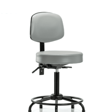 Vinyl Stool with Back - Medium Bench Height with Round Tube Base, Seat Tilt, & Stationary Glides in Dove Trailblazer Vinyl - VMBST-RT-T1-RG-8567