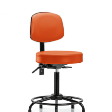Vinyl Stool with Back - Medium Bench Height with Round Tube Base, Seat Tilt, & Stationary Glides in Orange Kist Trailblazer Vinyl - VMBST-RT-T1-RG-8613