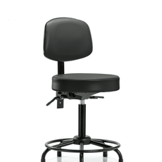 Vinyl Stool with Back - Medium Bench Height with Round Tube Base, Seat Tilt, & Stationary Glides in Carbon Supernova Vinyl - VMBST-RT-T1-RG-8823