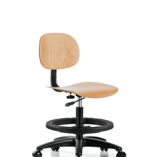 Wood Chair - Medium Bench Height with Black Foot Ring & Casters - WMBCH-RG-BF-RC