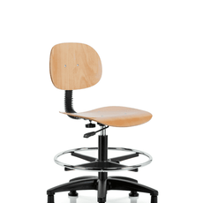 Wood Chair - Medium Bench Height with Chrome Foot Ring & Stationary Glides - WMBCH-RG-CF-RG