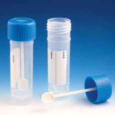 Container, Fecal, 30mL, Attached Screw Cap with Spoon, PP, Conical Bottom, Self-Standing, Attached ID Label, 50/Bag, 10 Bags/Unit-109120L