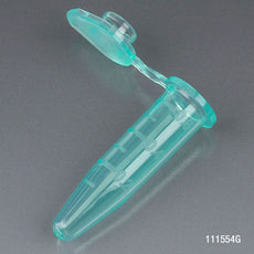 Microcentrifuge Tube, 0.5mL, PP, Attached Snap Cap, Graduated, Green, Certified: Rnase, Dnase and Pyrogen Free, 500/Stand Up Zipper Closure Bag-111554G