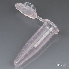 Microcentrifuge Tube, 1.5mL, PP, Attached Snap Cap, Graduated, Red, Certified: Rnase, Dnase and Pyrogen Free, 500/Stand Up Zipper Closure Bag-111564R