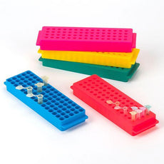 Reversible Rack for Microcentrifuge Tubes, 80-Place for 1.5mL and 2.0mL and Reverse Side is 60-Place for 0.2mL and 0.5mL Tubes, Yellow, 5/Pack-456350Y