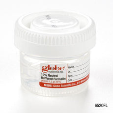 Pre-Filled Container with Click Close Lid: Tite-Rite, 40mL (1.34oz), PP, Filled with 20mL of 10% Neutral Buffered Formalin, Attached Hazard Label, 24/Box, 4 Boxes/Unit-6520FL