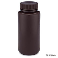 Bottle, Wide Mouth, HDPE Bottle, Attached PP Screw Cap, Amber, 500mL, 12/Pack-7010500AM
