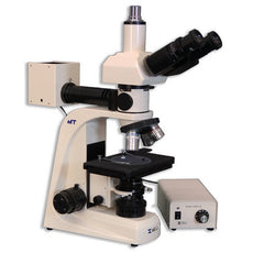 Meiji Techno MT8530H Metallurgical Trinocular Upright Brightfield/Darkfield Compound Microscope with Infinity Corrected Plan EPI 5X, 10X, 20X, 50X and Vertical Koehler 6V 30W Halogen Incident or Transmitted Light