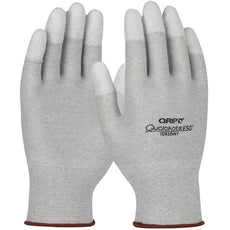 Seamless Knit Nylon/Carbon Fiber Electrostatic Dissipative (ESD) Glove with Polyurethane Coated Grip on Fingertips, Gray, Small - TDESDNYS